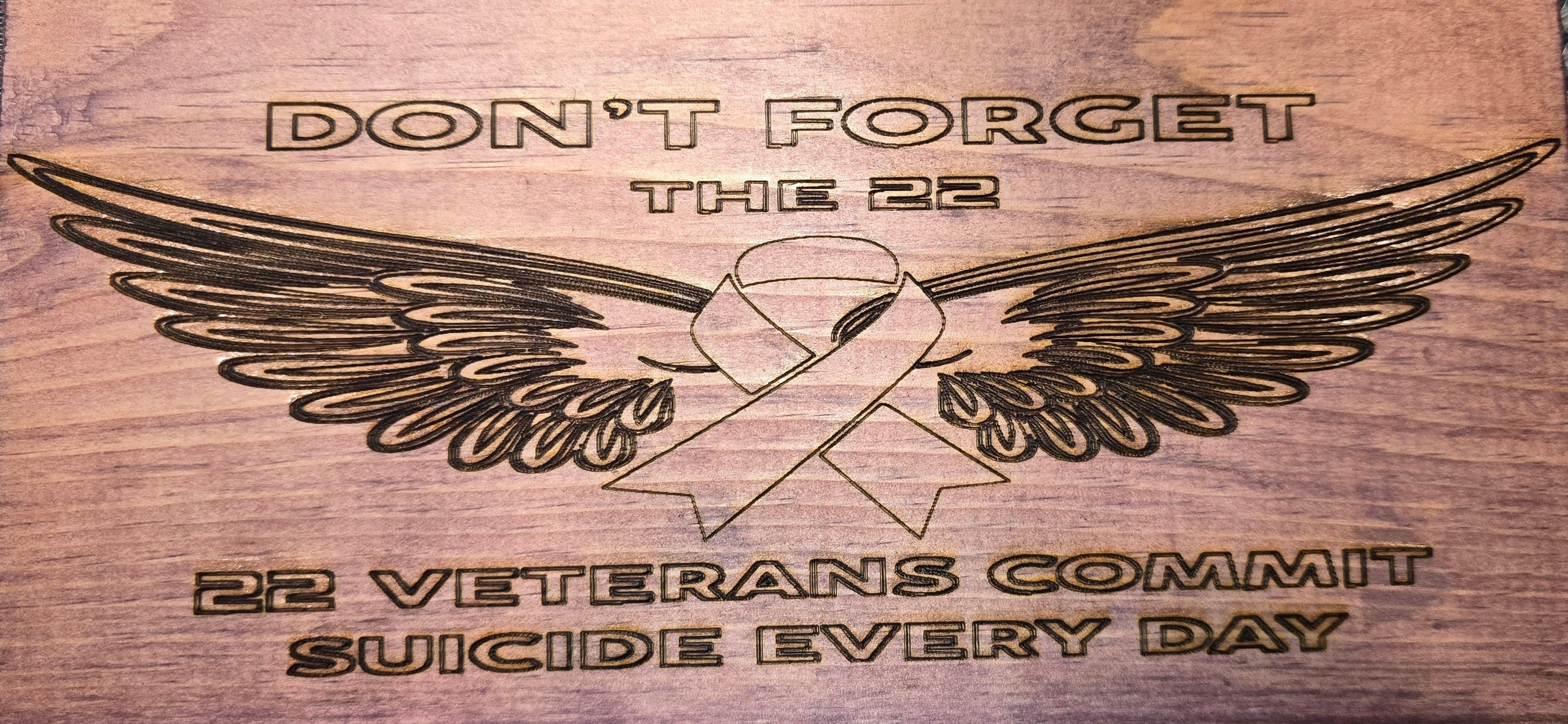 "22 A Day" Veteran Awareness Wood Engraving | PTSD & Mental Health Tribute
